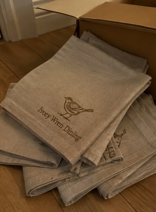 Linen napkins with logo — customer photo